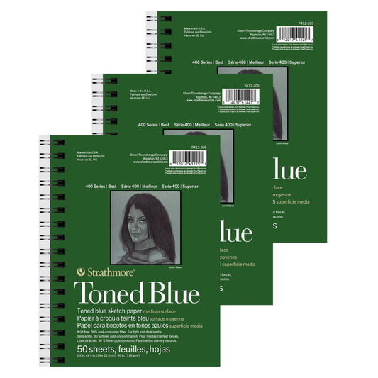 400 Series Sketch Pad, Recycled, Toned Blue, Side Wire Binding, 50 Sheet, 5.5x8.5 inch, Pack of 3