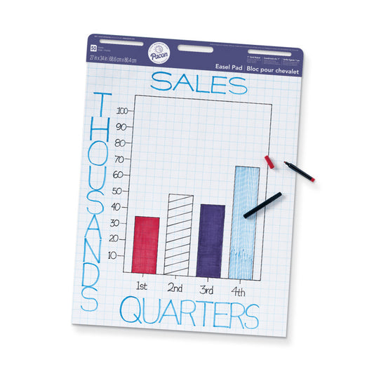 Easel Pad, Non-Adhesive, White, 1" Grid Ruled 27" x 34", 50 Sheets