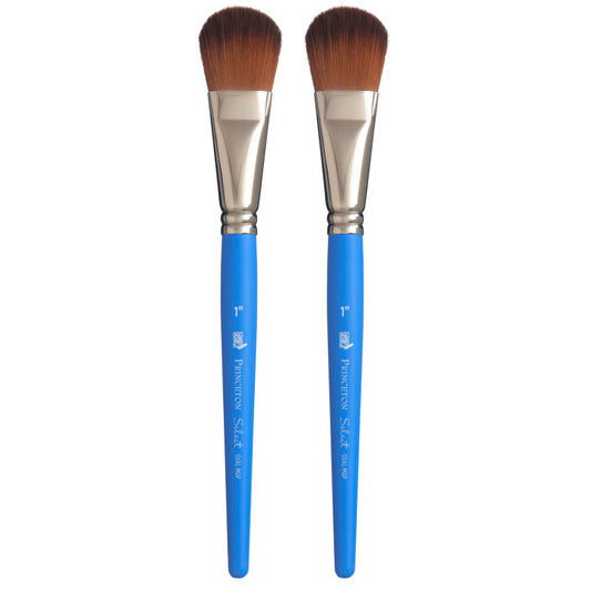 Select Artiste Oval Mop Brush, Synthetic Bristles, Short Handle Mixed Media Paintbrush, Jewel Blue, Size 1 inch, Pack of 2