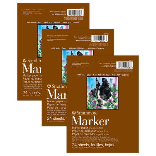 400 Series Marker Pad, Glue Binding, 24 Sheet, 6x8 inch, Pack of 3