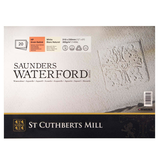 Saunders Waterford Watercolor Block, Hot Pressed, White, 140lb/300gsm, 20 Sheet, 12x9 inch, 1 Count
