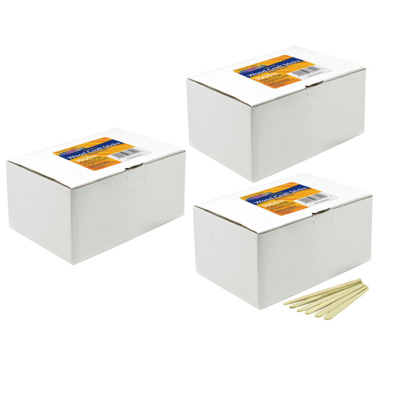 Economy Regular Craft Sticks, Natural, 4-1/2" x 3/8", 1000 Pieces Pack, 3 Packs