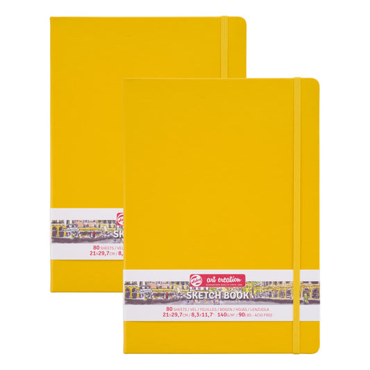 Sketchbook, 80 Sheets, 90lbs, Golden Yellow Cover, 8.3" x 11.7" (A4), Pack of 2