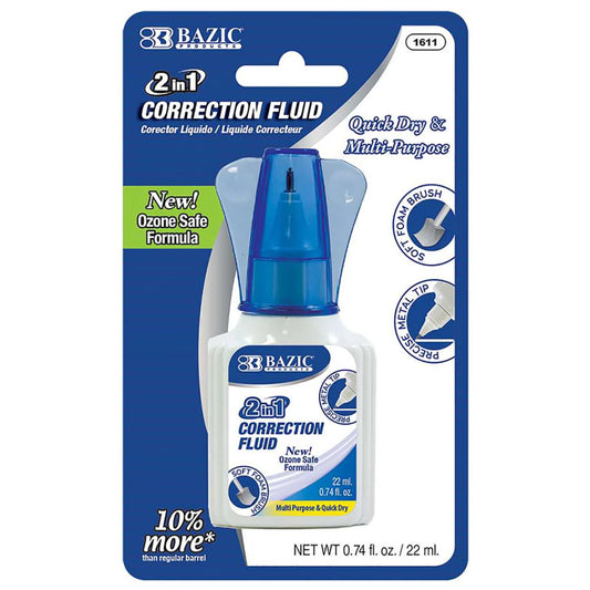 2 in 1 Correction Fluid with Foam Brush Applicator & Pen Tip, 0.74 FL OZ (22 mL)