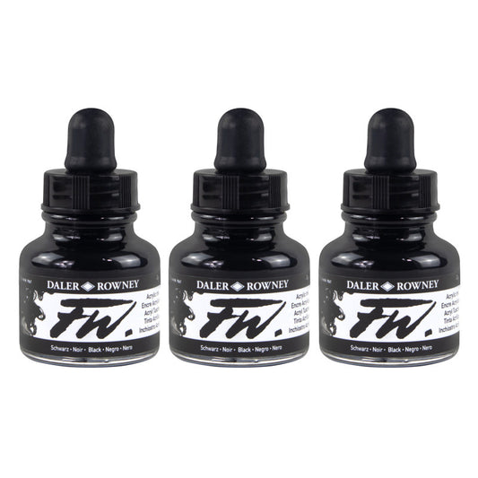 FW Acrylic Ink Pearlescent, Black, 29.5ml, Pack of 3