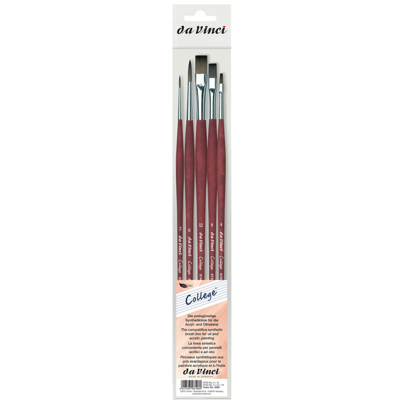 COLLEGE Student Brush, Synthetic, Acrylic & Oil, Assorted, 5 Brush Set