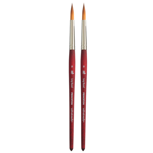 Velvetouch Long Round Brush, Synthetic Bristles, Short Handle Mixed Media Paintbrush, Scarlet, Size 8, Pack of 2