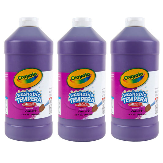 Artista II Washable Tempera Paint, 32 oz, Violet, Pack of 3