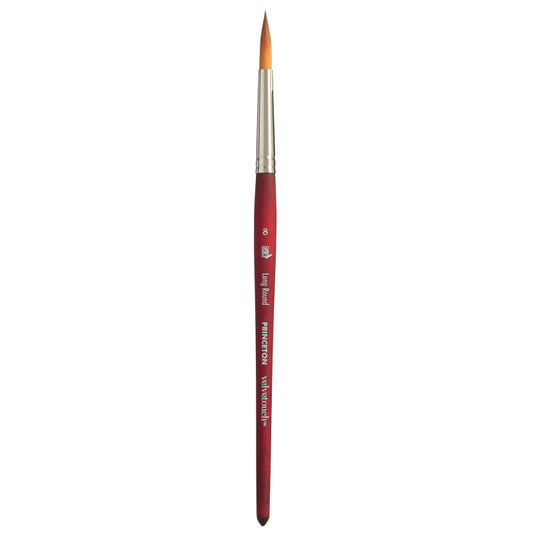 Velvetouch Long Round Brush, Synthetic Bristles, Short Handle Mixed Media Paintbrush, Scarlet, Size 8, 1 Count