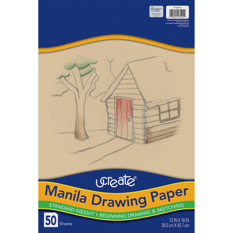 Drawing Paper, Manila, Standard Weight, 12" x 18", 50 Sheets