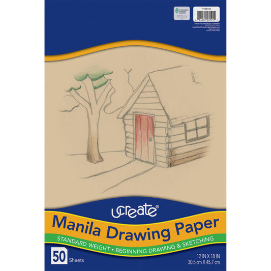 Drawing Paper, Manila, Standard Weight, 12" x 18", 50 Sheets