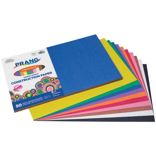 Construction Paper Assorted, 10 Assorted Colors, 12" x 18", 50 Sheets