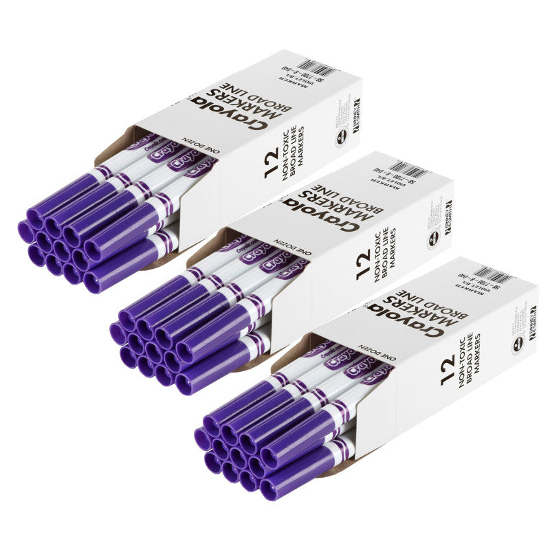 Bulk Markers, Conical Tip, Violet (Purple), 12 Per Pack, 3 Packs