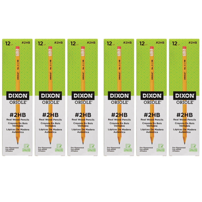 Oriole® Wood-Cased Pencils, #2 HB Soft, Pre-Sharpened, Yellow, 12 Per Pack, 6 Packs