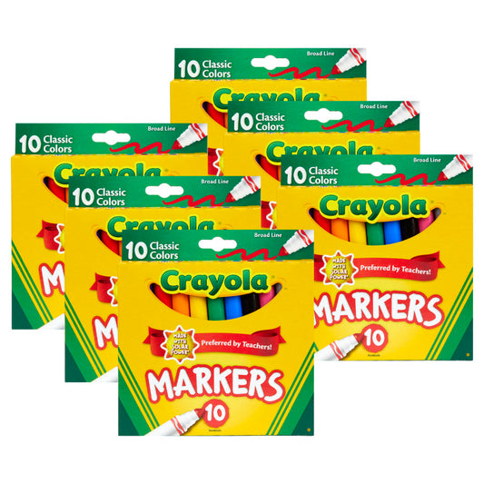 Broad Line Markers, Classic Colors, 10 Per Box, 6 Boxes