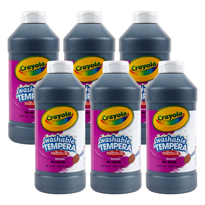 Artista II® Washable Liquid Tempera Paint, Black, 16 oz. Bottles, Pack of 6