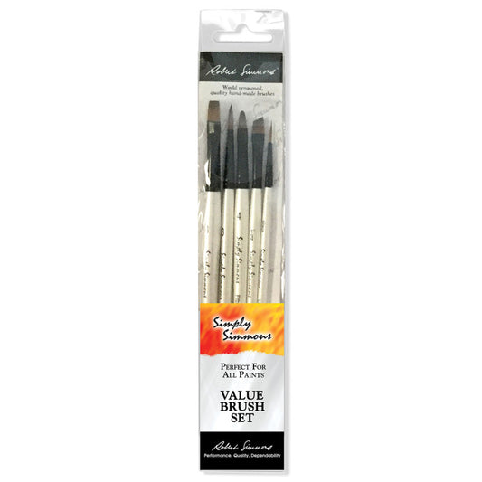 Simply Simmons Grass & Grain Brush Set, Short Handle Mixed Media Paintbrush, White, 5 Pieces