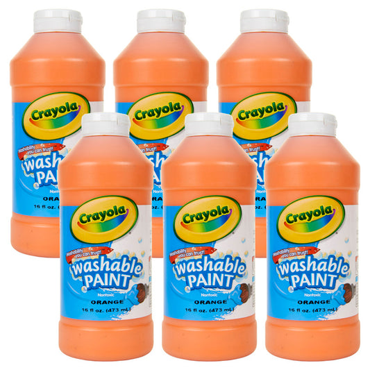 Washable Paint, Orange, 16 oz. Bottles, Pack of 6