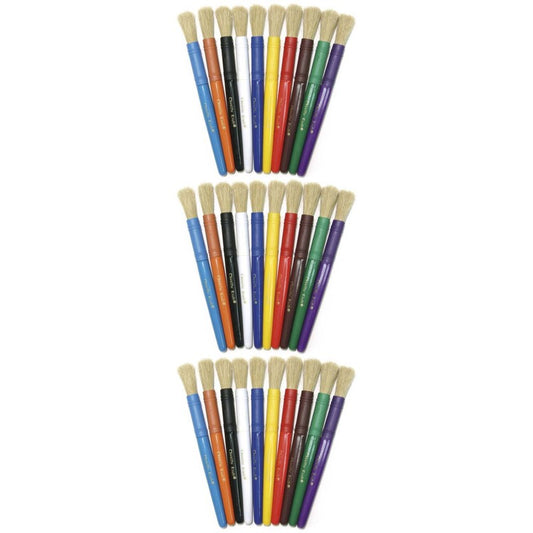 Beginner Paint Brushes, 10 Assorted Colors, 7" Long, 10 Per Pack, 3 Packs