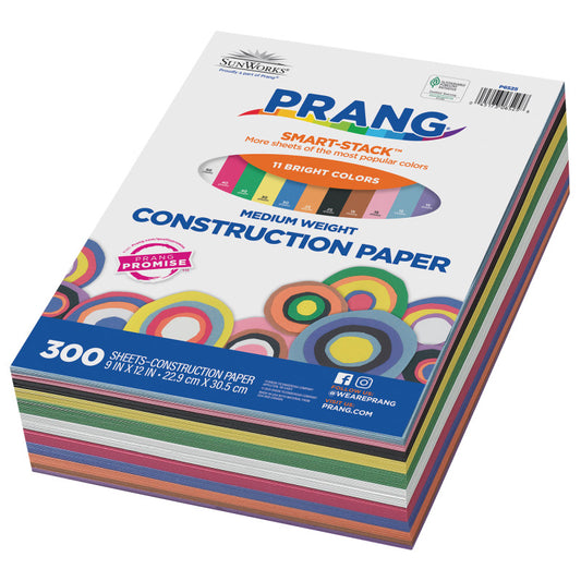 Construction Paper Smart Stack™ 11 Colors, 11 Assorted Colors, 9" x 12", 300 Sheets