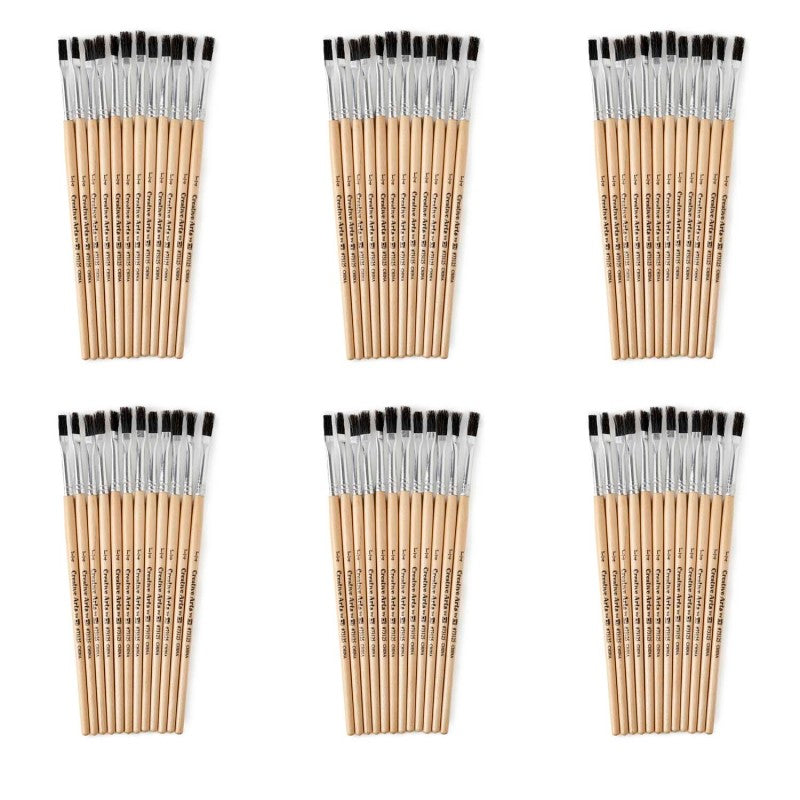 Flat Tip Paint Brushes, 1/4" Natural Bristle, Short, 12 Per Set, 6 Sets