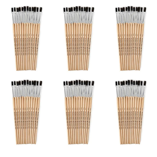 Flat Tip Paint Brushes, 1/4" Natural Bristle, Short, 12 Per Set, 6 Sets
