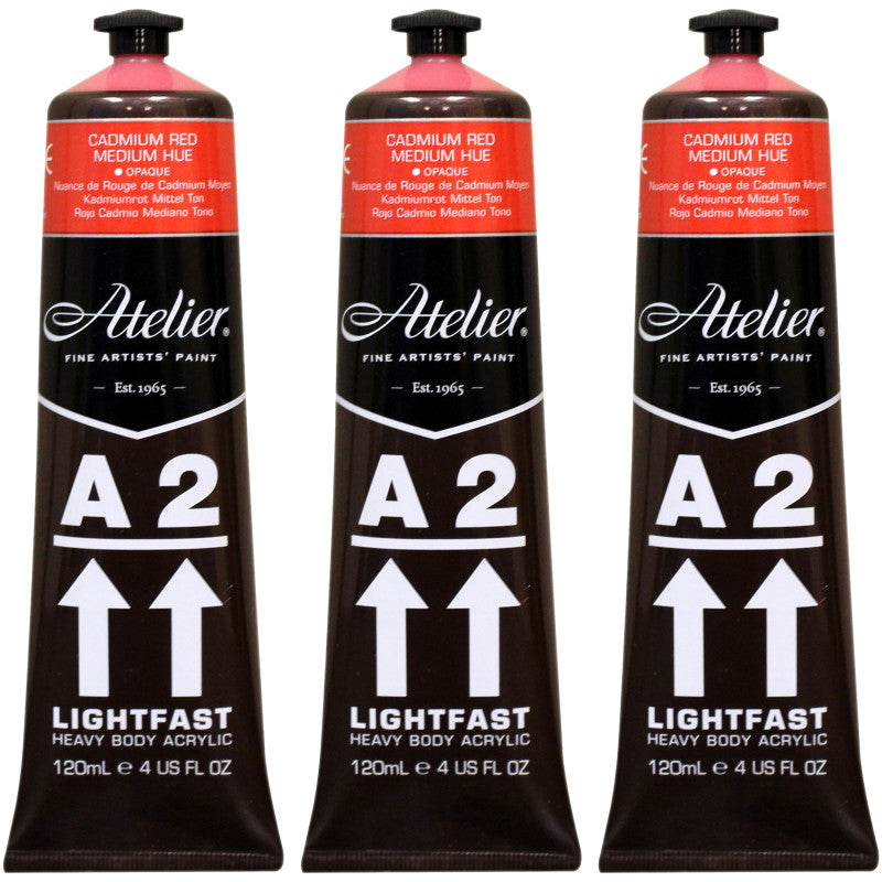 A2 Heavy Body Lightfast Artist Acrylic, 4 oz., Cadmium Red Medium Hue, Pack of 3