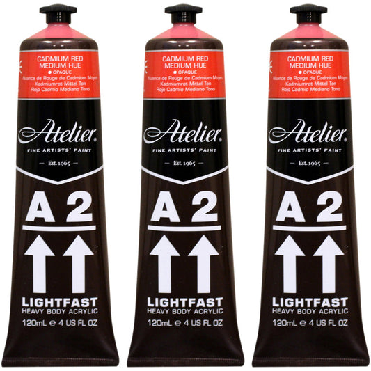 A2 Heavy Body Lightfast Artist Acrylic, 4 oz., Cadmium Red Medium Hue, Pack of 3