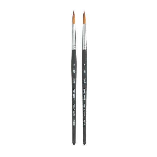 Aqua Elite Round Brush, Synthetic Bristles, Short Handle Watercolor Paintbrush, Matte Black, Size 6, Pack of 2