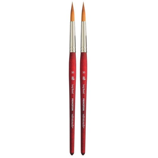 Velvetouch Long Round Brush, Synthetic Bristles, Short Handle Mixed Media Paintbrush, Scarlet, Size 10, Pack of 2
