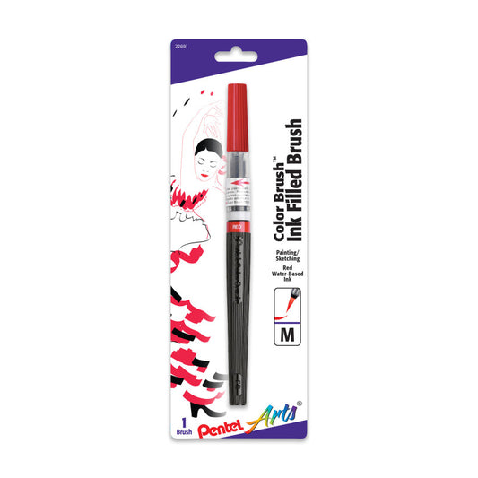 Color Brush with Water-Based Ink, Medium Tip, Red, 1-Pack