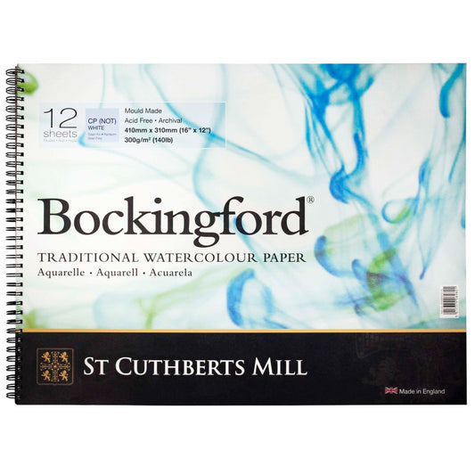 Bockingford Watercolor Pad, Cold Pressed, Spiral Binding, 140lb/300gsm, 12 Sheet, 12x16 inch, 1 Count