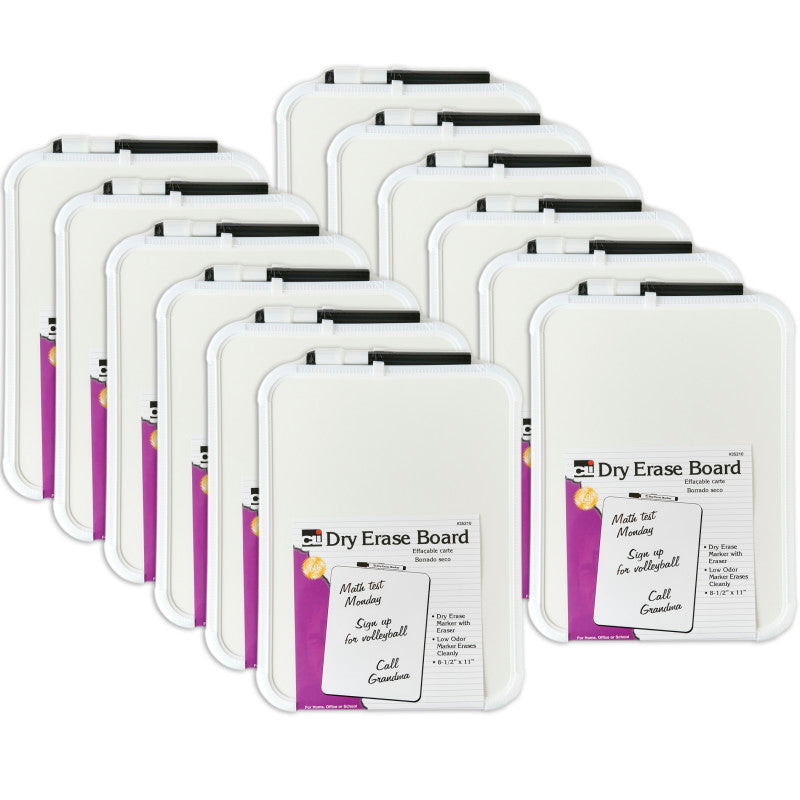 Dry Erase Boards, Framed with Markers & Eraser, White, Pack of 12