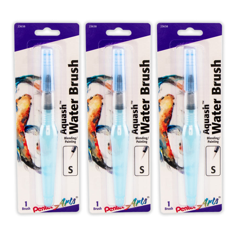 Aquash Water Brush, Fine Point, Small, Peggable Carded, Pack of 3