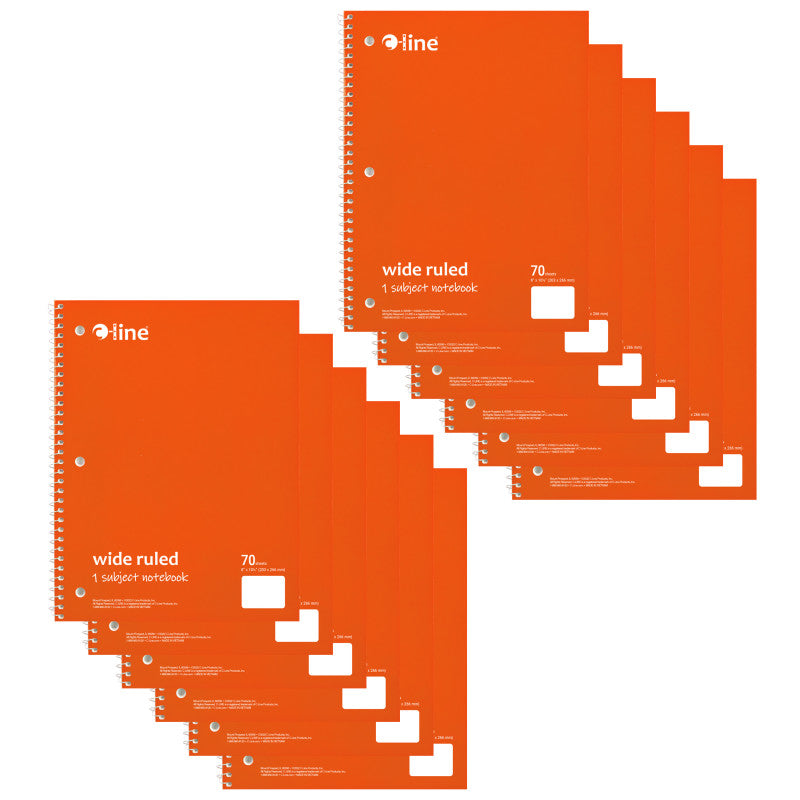 1-Subject Notebook, 70 Page, Wide Ruled, Orange, Pack of 12