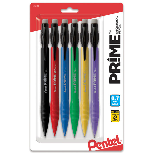 PRIME Mechanical Pencil (0.7mm) Assorted Barrel Colors, 6-Pack