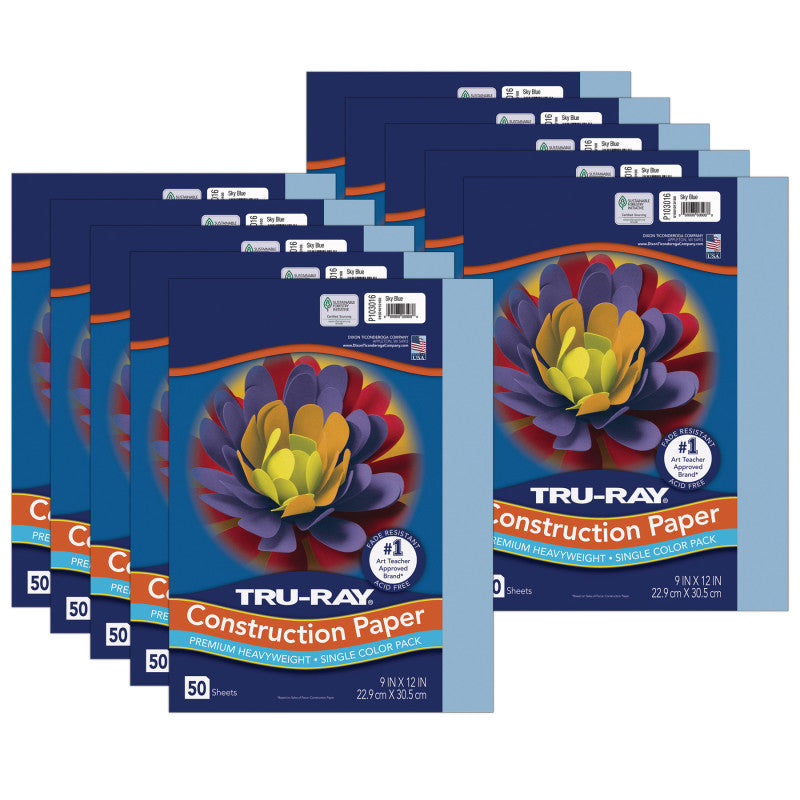 Construction Paper, Heavyweight, Sky Blue, 9" x 12", 50 Sheets Per Pack, 10 Packs