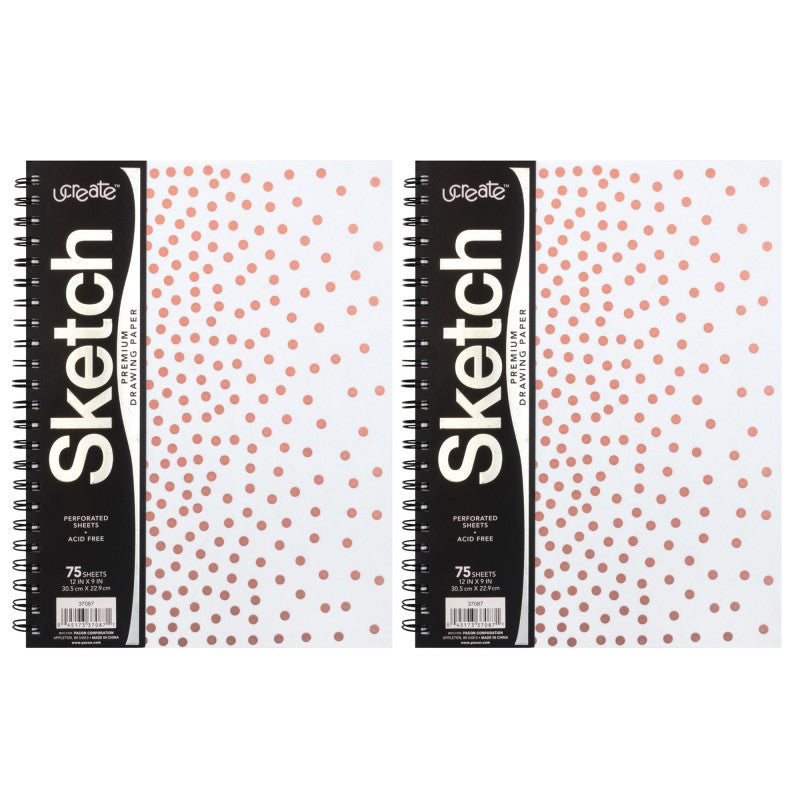 Fashion Poly Sketch Book, 9" x 12", 75 Sheets, Rose Gold Dots Design, Pack of 2