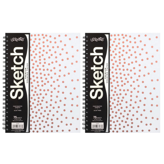 Fashion Poly Sketch Book, 9" x 12", 75 Sheets, Rose Gold Dots Design, Pack of 2