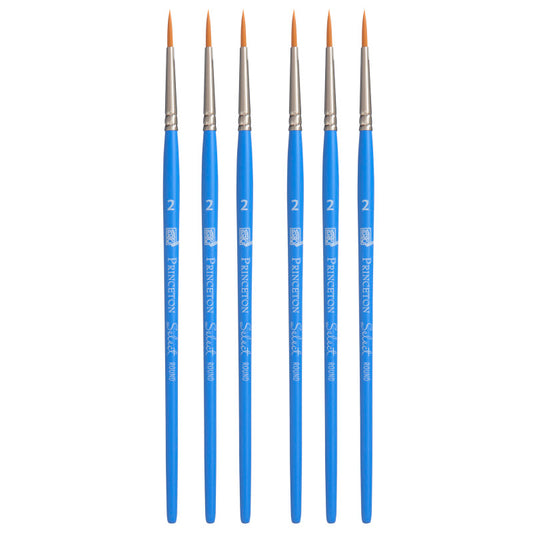 Select Artiste Round Brush, Synthetic Bristles, Short Handle Mixed Media Paintbrush, Jewel Blue, Size 2, Pack of 6