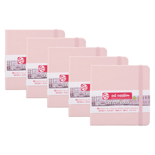 Sketchbook, 80 Sheets, 90lbs, Pastel Pink Cover, 4.7" x 4.7", Pack of 5