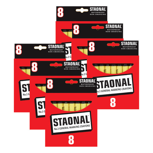 Staonal® Marking Crayons, Black, 8 Per Pack, 6 Packs