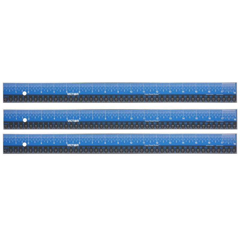 Easy Read™ Ruler, Stainless Steel, Blue/Black, 18", Pack of 3