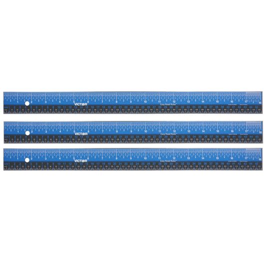 Easy Read™ Ruler, Stainless Steel, Blue/Black, 18", Pack of 3