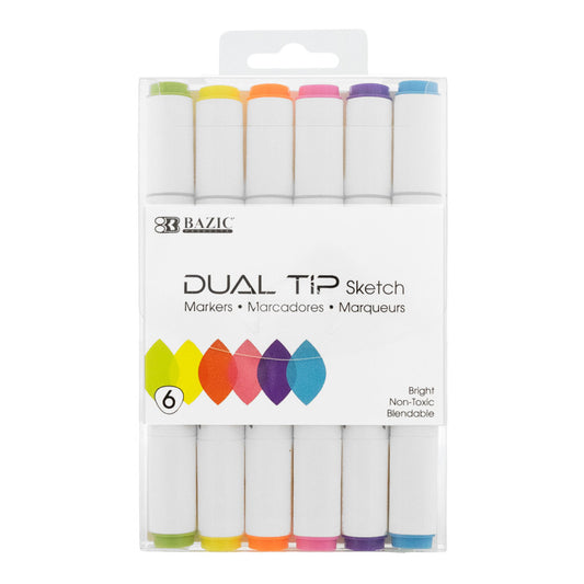 Dual Tip Sketch Markers, 6 Fluorescent Colors