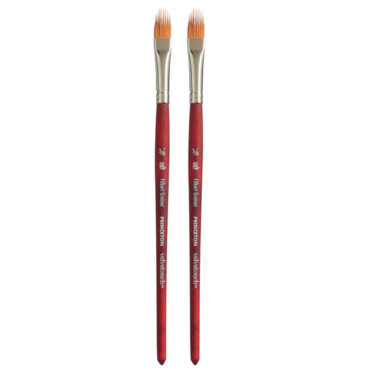 Velvetouch Filbert Grainer Brush, Synthetic Bristles, Short Handle Mixed Media Paintbrush, Scarlet, Size 3/8 inch, Pack of 2