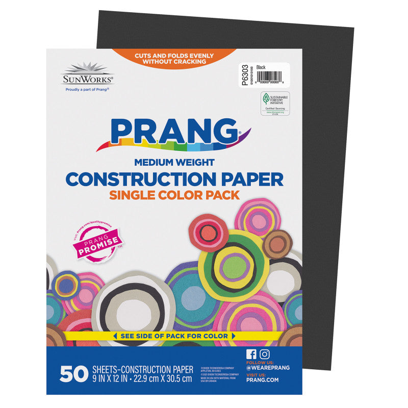 Construction Paper, Medium Weight, Black, 9" x 12", 50 Sheets