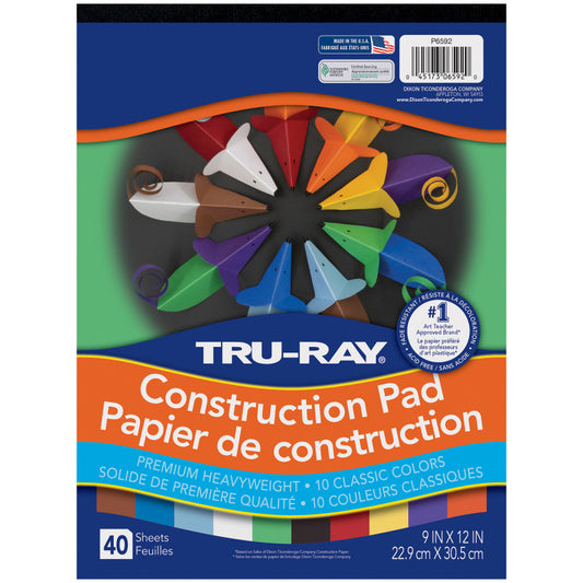 Construction Paper Pad, Heavyweight, 10 Classic Colors, 9" x 12", 40 Sheets