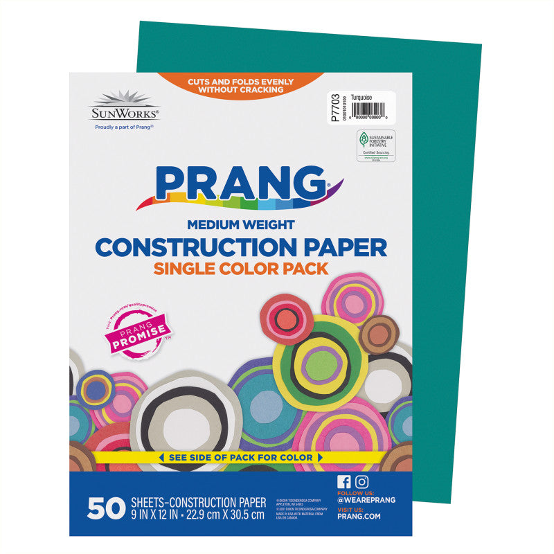 Construction Paper, Medium Weight, Turquoise, 9" x 12", 50 Sheets