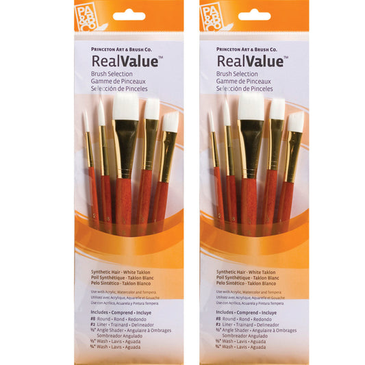 RealValue Brush Set, White Taklon Bristles, Short Handle Mixed Media Paintbrush, Orange, 5 Per Set, 2 Sets